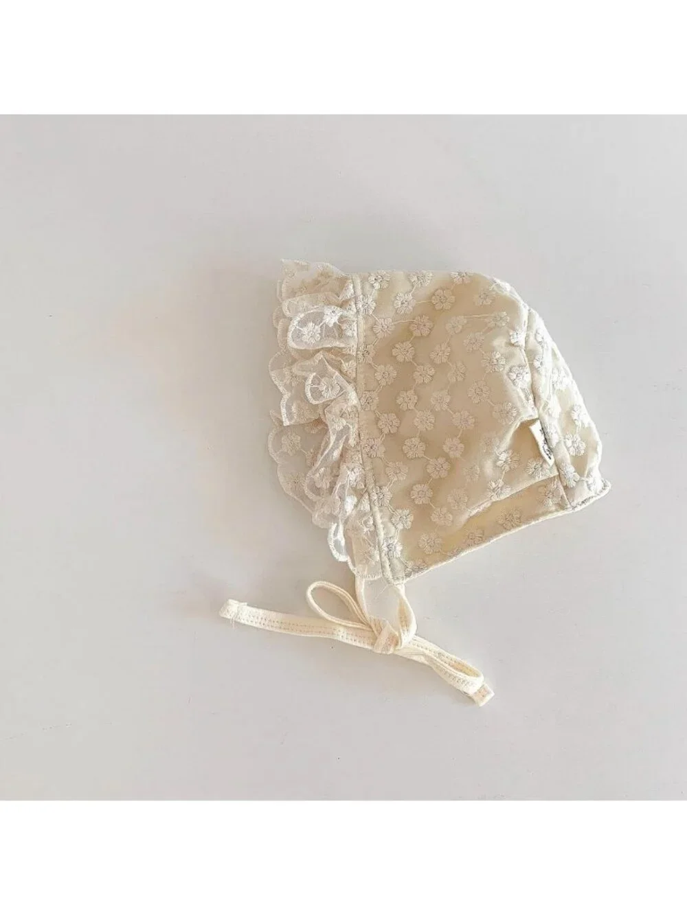 Baby Girls Lace Cotton Bonnet - Retro Embroidery, 0-12M, Adorable Infant Hat